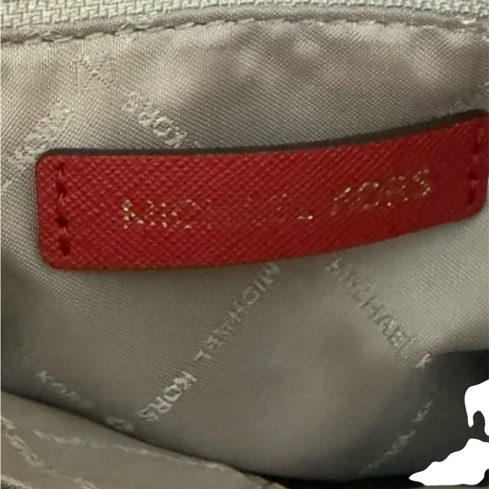 Michael Kors Jet Set Travel Signature Logo brown & red top zip small tote bag - Picture 11 of 15